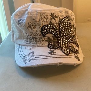 Fleur De Lis Crystal Embellished Baseball Cap